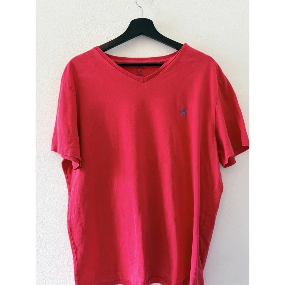Polo Ralph Lauren Red V-Neck T-Shirt Men's Size Large Embroidered Pony Logo